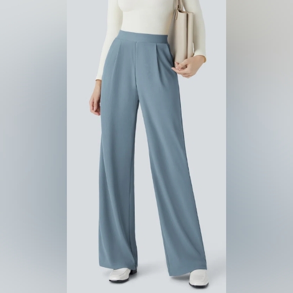 Halara Flex Micro Waffle Pants PXL Light Blue Wide-Leg High Rise Pockets NEW - Picture 3 of 14